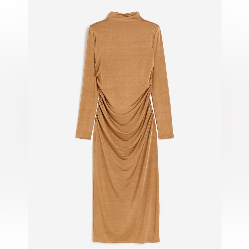 H&M Tan Draped Jersey Long Sleeve Dress
